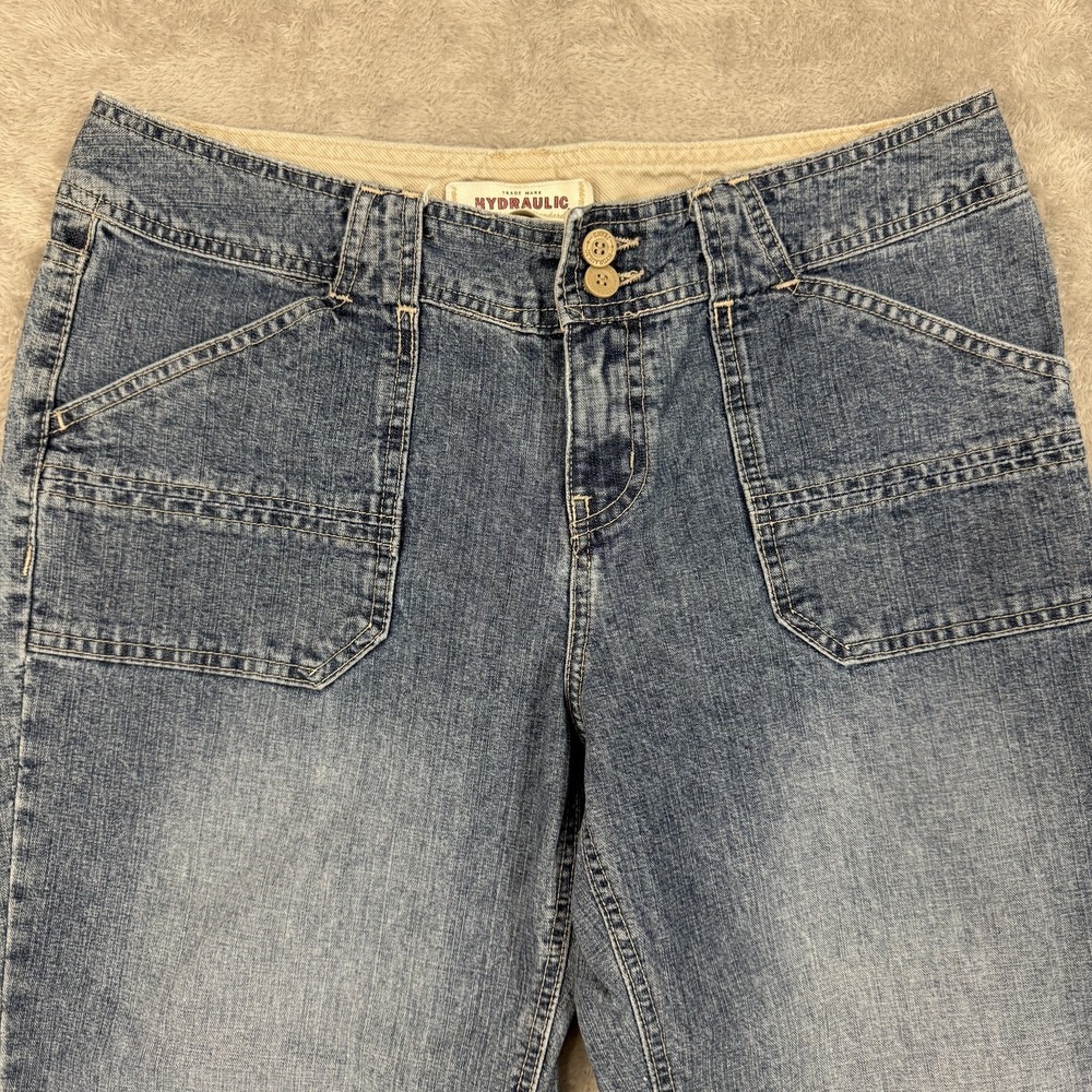 Vintage Hydraulic Jeans Womens 11/12 Wide Leg Capri 90s 2000s Y2K Drawstring - Picture 7 of 16